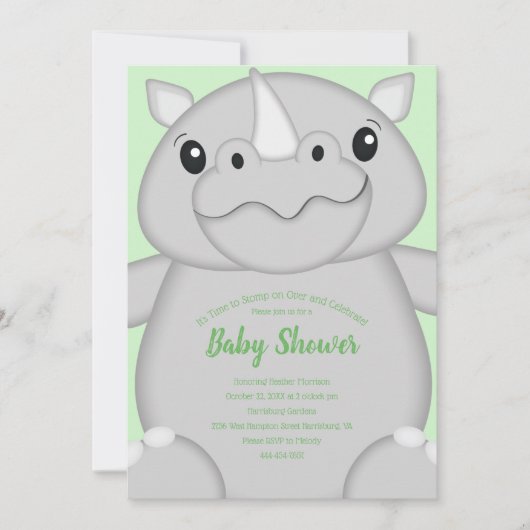 Rhino Baby shower Green Kaart (Voorkant)
