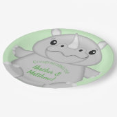 Rhino Baby shower Green Papieren Bordje (Gekanteld)