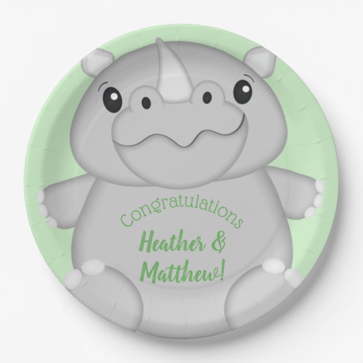 Rhino Baby shower Green Papieren Bordje (Voorkant)