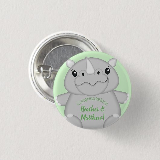 Rhino Baby shower Green Ronde Button 3,2 Cm (Voorkant /achterkant)