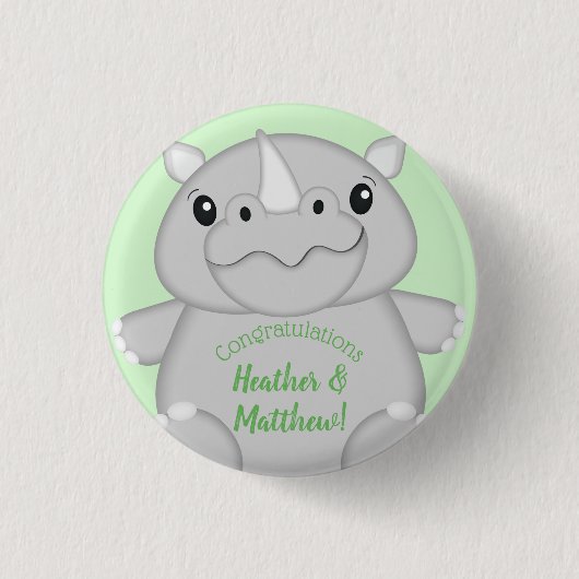 Rhino Baby shower Green Ronde Button 3,2 Cm (Voorkant)