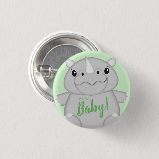 Rhino Baby shower Green Ronde Button 3,2 Cm (Voorkant /achterkant)