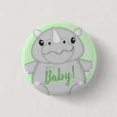 Rhino Baby shower Green Ronde Button 3,2 Cm (Voorkant)