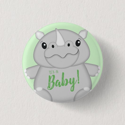 Rhino Baby shower Green Ronde Button 3,2 Cm (Voorkant)