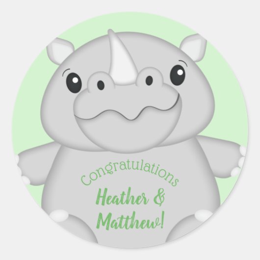 Rhino Baby shower Green Ronde Sticker (Voorkant)