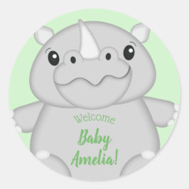 Rhino Baby shower Green Ronde Sticker