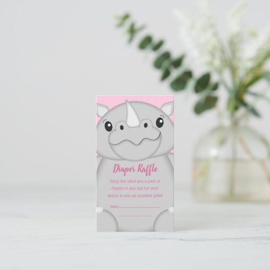 Rhino Baby shower Roze Informatiekaartje (Staand voorkant)