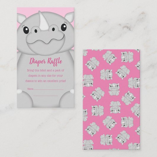 Rhino Baby shower Roze Informatiekaartje (Voorkant / Achterkant)