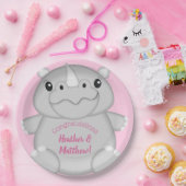 Rhino Baby shower Roze Papieren Bordje (Feest)