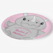 Rhino Baby shower Roze Papieren Bordje (Gekanteld)