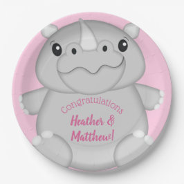 Rhino Baby shower Roze Papieren Bordje