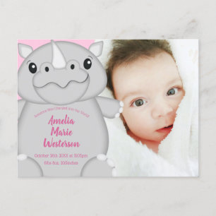 Rhino Baby shower Safari Pink Girl Briefkaart