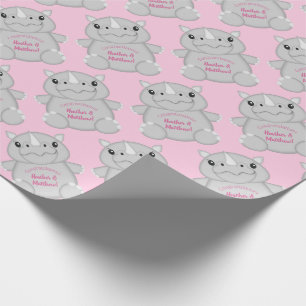 Rhino Baby shower Safari Pink Girl Cadeaupapier