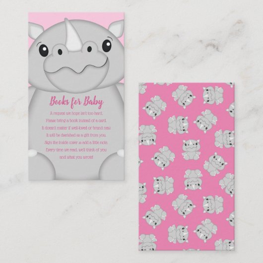 Rhino Baby shower Safari Pink Girl Informatiekaartje (Voorkant / Achterkant)