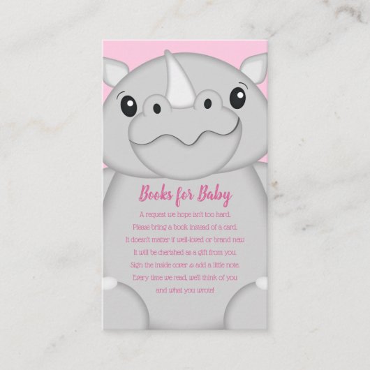 Rhino Baby shower Safari Pink Girl Informatiekaartje (Voorkant)