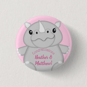 Rhino Baby shower Safari Pink Girl Ronde Button 3,2 Cm