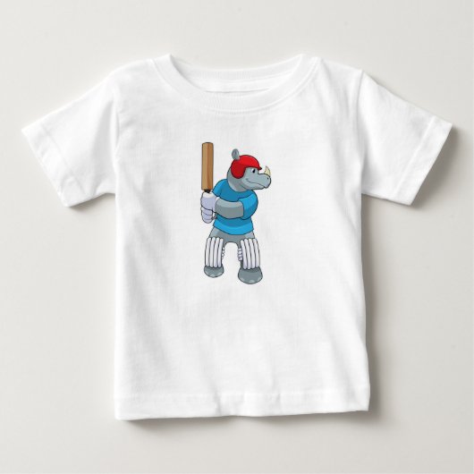 Rhino bij Cricket met cricket bat (Voorkant)
