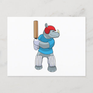 Rhino bij Cricket met cricket bat Briefkaart