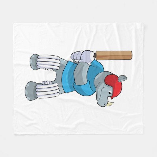 Rhino bij Cricket met cricket bat Fleece Deken (Voorkant (Horizontaal))