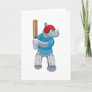 Rhino bij Cricket met cricket bat Kaart