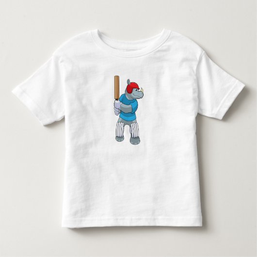 Rhino bij Cricket met cricket bat Kinder Shirts (Voorkant)