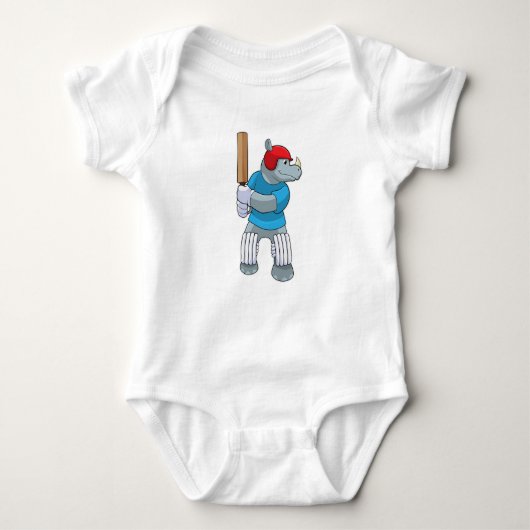 Rhino bij Cricket met cricket bat Romper (Voorkant)