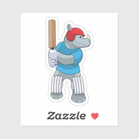 Rhino bij Cricket met cricket bat Sticker (Vel)