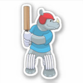Rhino bij Cricket met cricket bat Sticker (Voorkant)
