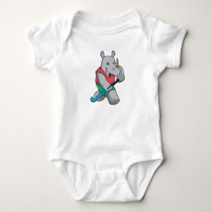 Rhino bij Hockey met Hockey bat Romper