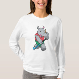 Rhino bij Hockey met Hockey bat T-shirt