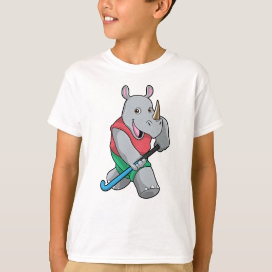 Rhino bij Hockey met Hockey bat T-shirt (Voorkant)