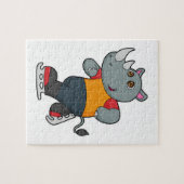 Rhino bij ijsschaatsen met ijsschaatsen legpuzzel (Horizontaal)