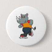 Rhino bij ijsschaatsen met ijsschaatsen ronde button 7,6 cm (Voorkant)