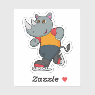 Rhino bij ijsschaatsen met ijsschaatsen sticker