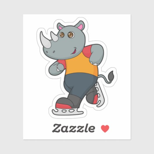 Rhino bij ijsschaatsen met ijsschaatsen sticker (Vel)
