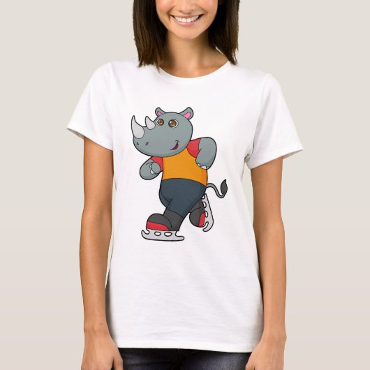 Rhino bij ijsschaatsen met ijsschaatsen t-shirt (Voorkant)