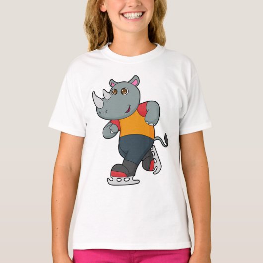 Rhino bij ijsschaatsen met ijsschaatsen t-shirt (Voorkant)