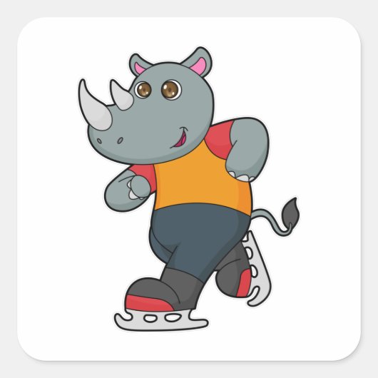 Rhino bij ijsschaatsen met ijsschaatsen vierkante sticker (Voorkant)