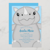 Rhino Birthday Party Blue Kaart (Voorkant / Achterkant)