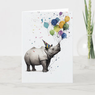 Rhino Birthday Party Folded Wenskaart Bedankkaart