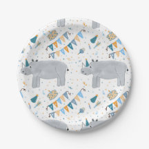 Rhino Birthday Party Paper Borden, 7 inch
