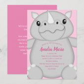 Rhino Birthday Party Pink Kaart (Voorkant / Achterkant)