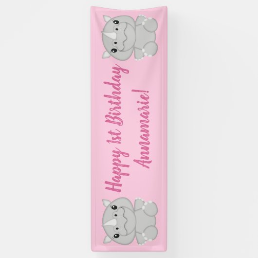 Rhino Birthday Party Pink Spandoek (Verticaal)