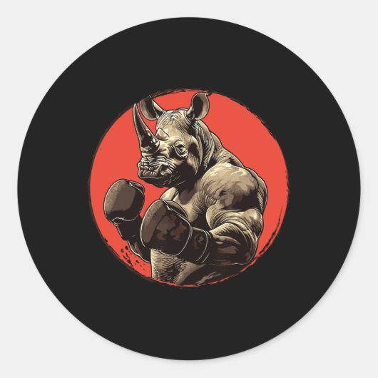Rhino Boxer Fighter Boxing Ronde Sticker (Voorkant)