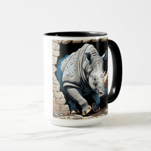 Rhino die door een muur gaat mok