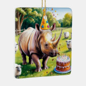Rhino dragen verjaardagsfeestje in het engels pet keramisch ornament (Rechts)