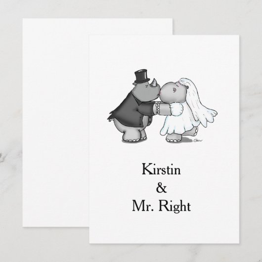 Rhino en Hippo Wedding Invitation Kaart (Voorkant / Achterkant)