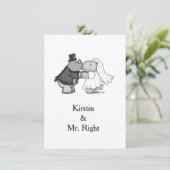Rhino en Hippo Wedding Invitation Kaart (Staand voorkant)