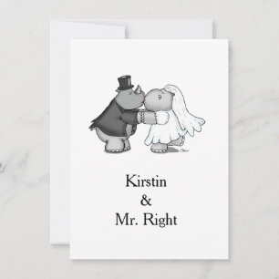 Rhino en Hippo Wedding Invitation Kaart