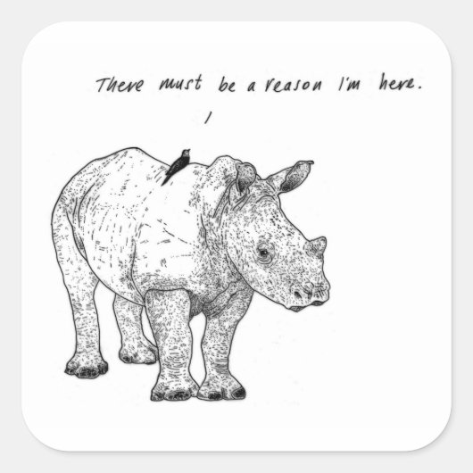 Rhino en Vogel Stickers (Verpakking van 6, 3"x 3") (Voorkant)